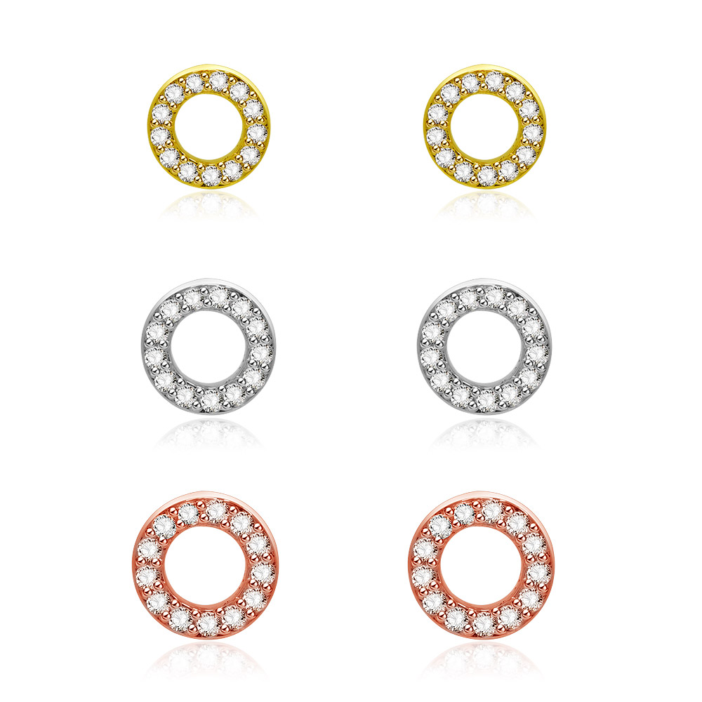 Set of 3 Pairs Circle Stud Zirconia Earrings